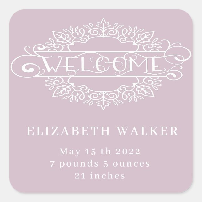 decorative script welcome baby girl blush square sticker (Front)