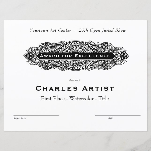 DECORATIVE SCROLL - AWARD FOR EXCELLENCE ART (Front)