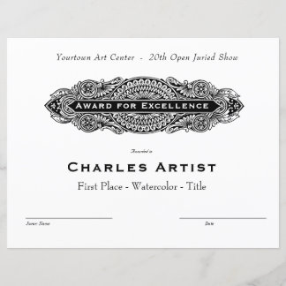 DECORATIVE SCROLL - AWARD FOR EXCELLENCE ART