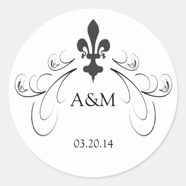 Decorative Scroll Fleur de Lis Wedding Stickers (Front)