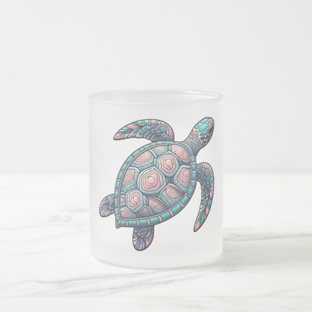 Decorative Sea Turtle Frosted Glass Coffee Mug (Center)