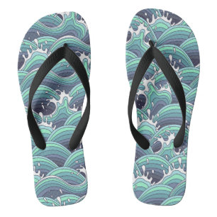Decorative Sea Wave Background Flip Flops