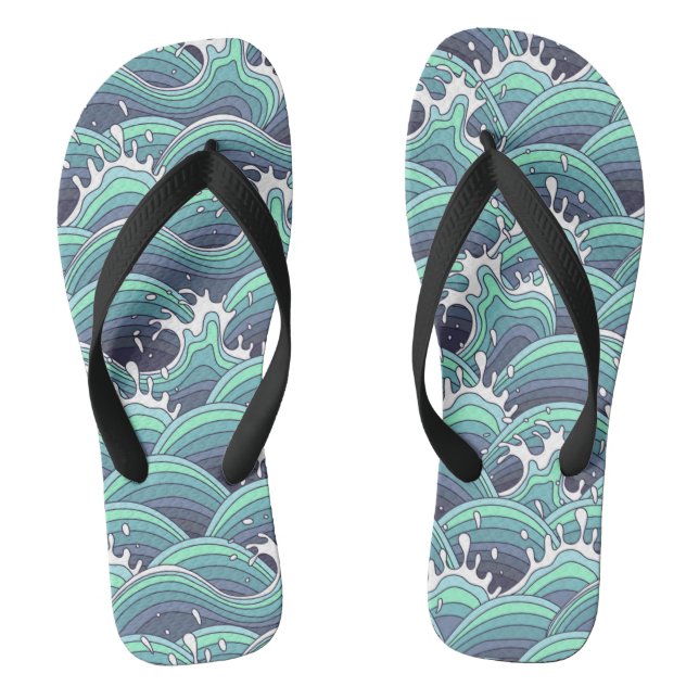 Decorative Sea Wave Background Flip Flops (Footbed)