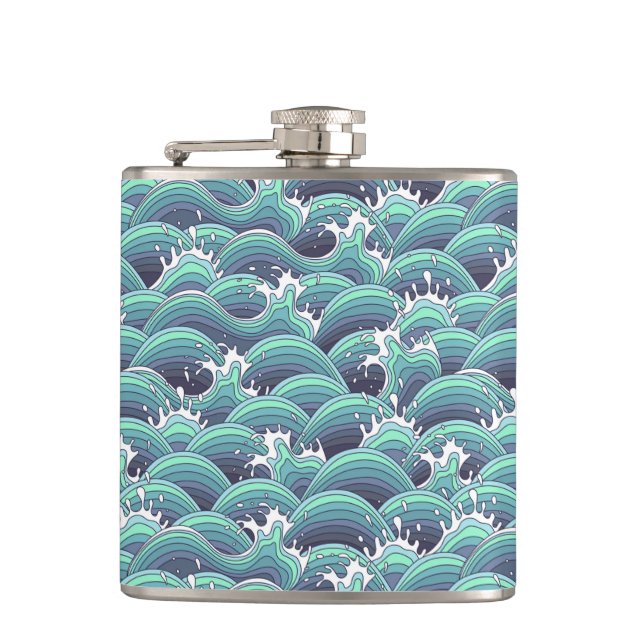Decorative Sea Wave Background Hip Flask (Front)