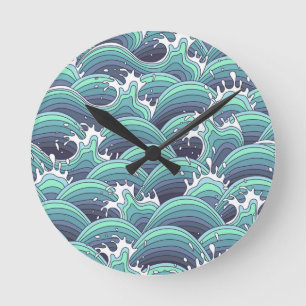 Decorative Sea Wave Background Round Clock