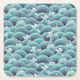 Decorative Sea Wave Background Square Paper Coaster
