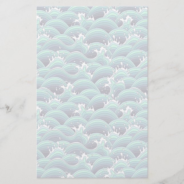 Decorative Sea Wave Background Stationery (Front)