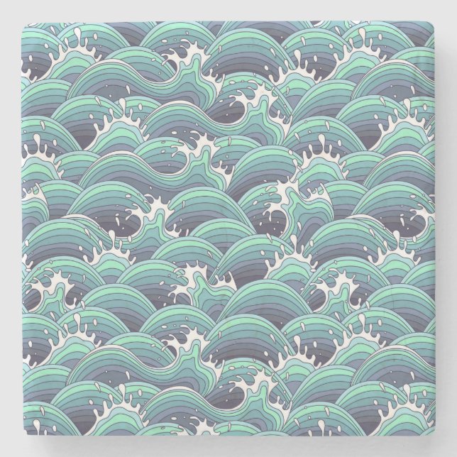 Decorative Sea Wave Background Stone Coaster (Front)