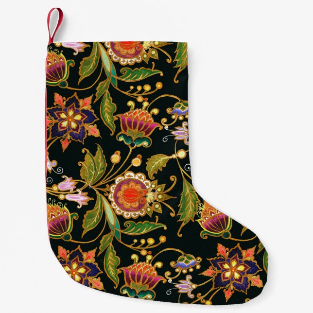 decorative seamless pattern. Flowers leaves curls  Small Christmas Stocking (Front)