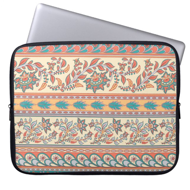 Decorative seamless pattern of borders with flower laptop sleeve (Front)