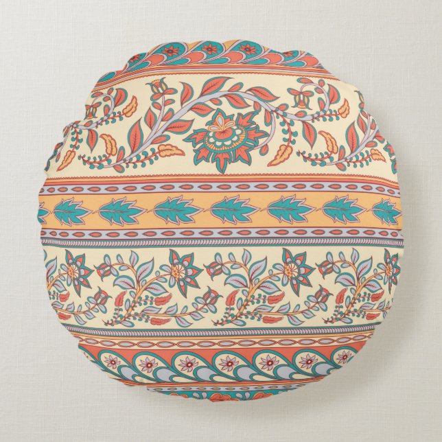 Decorative seamless pattern of borders with flower round cushion (Front)