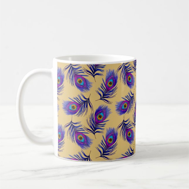 Decorative seamless pattern with beautiful peacock coffee mug (Left)