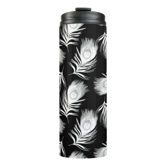 Decorative seamless pattern with beautiful peacock thermal tumbler (Front)