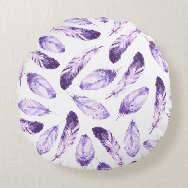 Decorative seamless pattern with feathers. Waterco Round Cushion (Front)