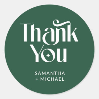 Decorative Serif Deep Pine Wedding Thank You Classic Round Sticker