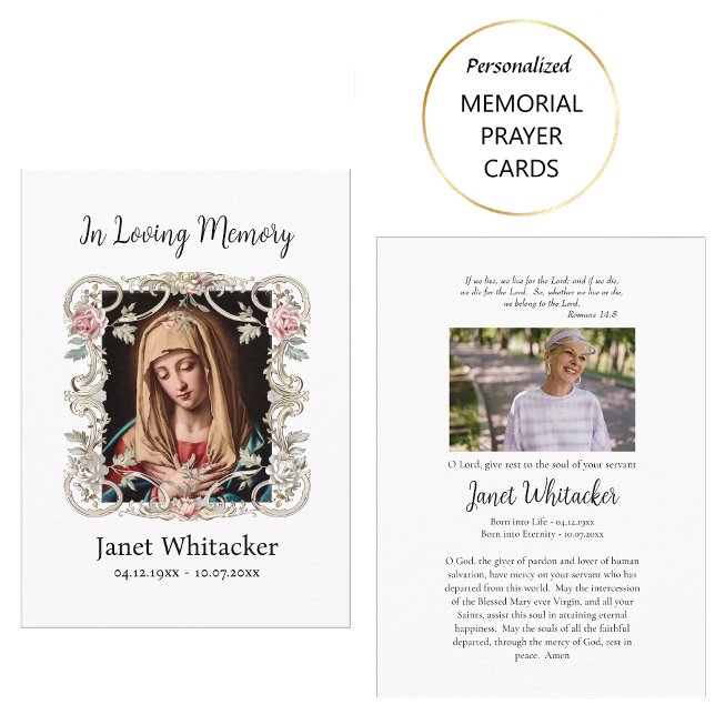 Decorative Silver Frame Roses Funeral Prayer Card  (Creator Uploaded)