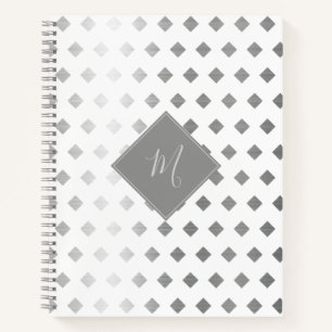 Decorative Silver Grey White Diamond Monogram Notebook