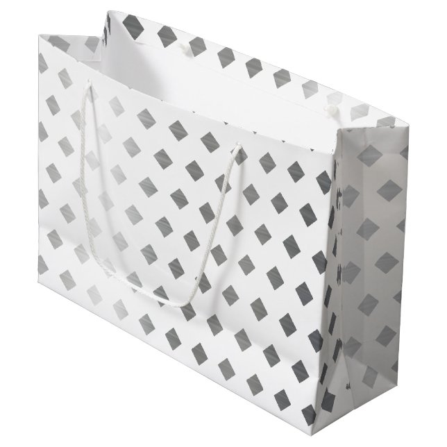 Decorative Silver Grey White Diamond Pattern Large Gift Bag (Front Angled)