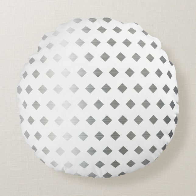 Decorative Silver Grey White Diamond Pattern Round Cushion (Front)