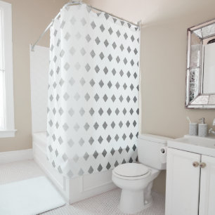 Decorative Silver Grey White Diamond Pattern Shower Curtain
