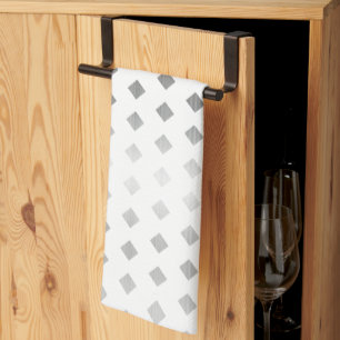 Decorative Silver Grey White Diamond Pattern Tea Towel