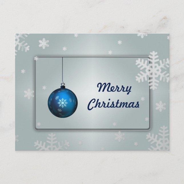 Decorative Silver Snow Blue Ball Merry Christmas Holiday Postcard (Front)
