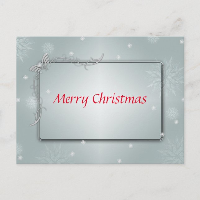 Decorative Silver Snow Blue Ball Merry Christmas Holiday Postcard (Front)