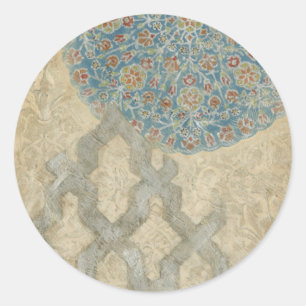 Decorative Silver Tapestry Floral Arrangement Classic Round Sticker