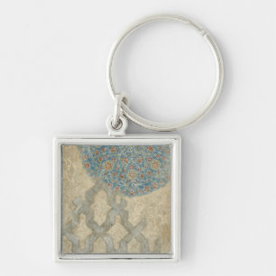 Decorative Silver Tapestry Floral Arrangement Key Ring