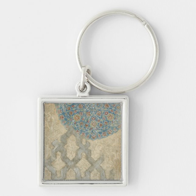 Decorative Silver Tapestry Floral Arrangement Key Ring (Front)