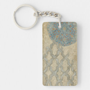 Decorative Silver Tapestry Floral Arrangement Key Ring