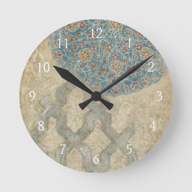 Decorative Silver Tapestry Floral Arrangement Round Clock (Front)