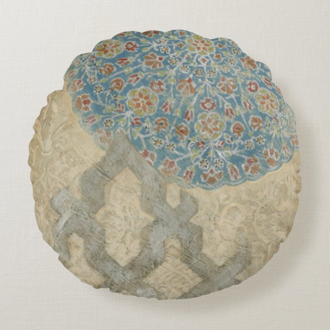 Decorative Silver Tapestry Floral Arrangement Round Cushion (Front)