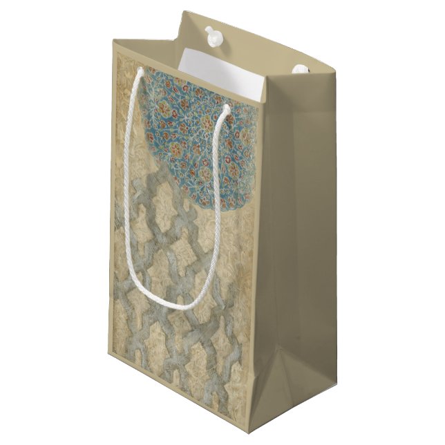 Decorative Silver Tapestry Floral Arrangement Small Gift Bag (Front Angled)