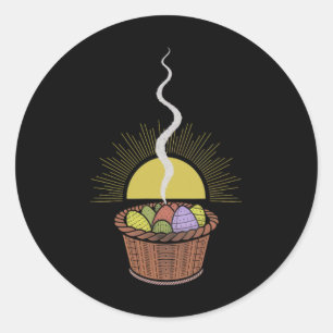 Decorative Sket Of Easter Eggs And Sunrise Jokes Classic Round Sticker