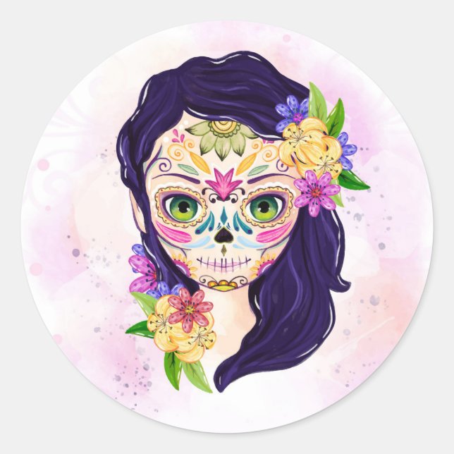 Decorative Skull Classic Round Sticker (Front)