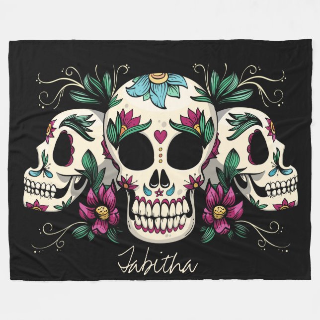 Decorative Skulls Fleece Blanket (Front (Horizontal))