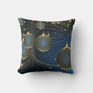 Decorative Snow Blue & Gold Ball Merry Christmas Cushion