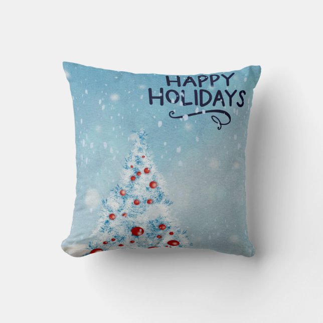 Decorative Snow Blue & Gold Ball Merry Christmas Cushion (Front)