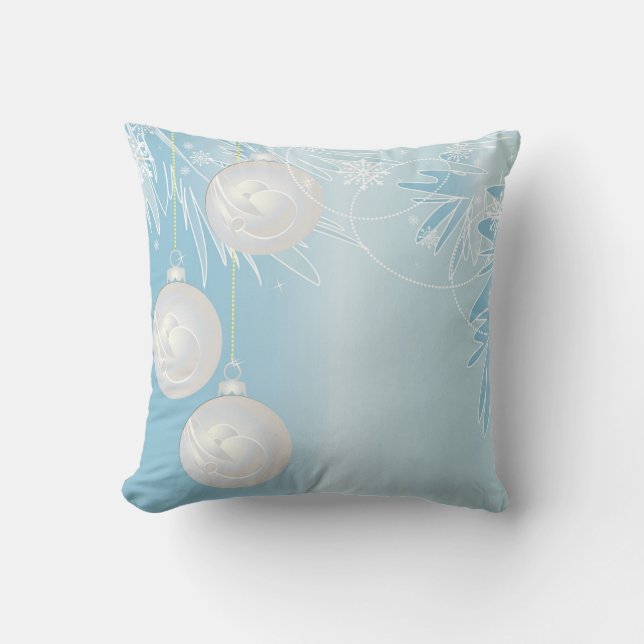 Decorative Snow Blue & Gold Ball Merry Christmas T Cushion (Front)