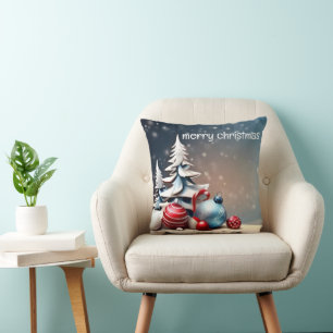 Decorative Snow Blue & White Ball Happy Holidays Cushion