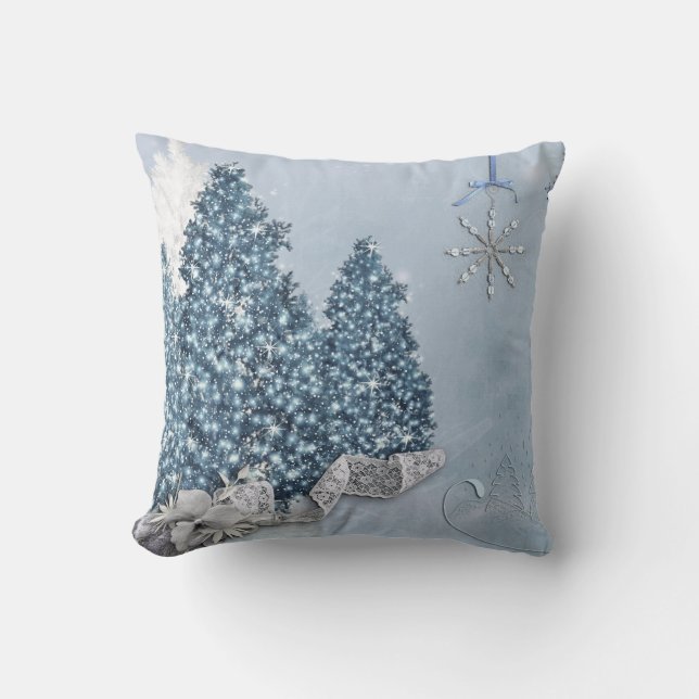Decorative Snow Blue & White Ball Merry Christmas Cushion (Front)