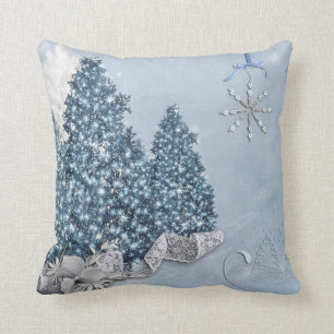Decorative Snow Blue & White Ball Merry Christmas Cushion