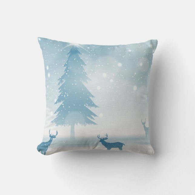 Decorative Snow Blue & White Ball Merry Christmas Cushion (Front)
