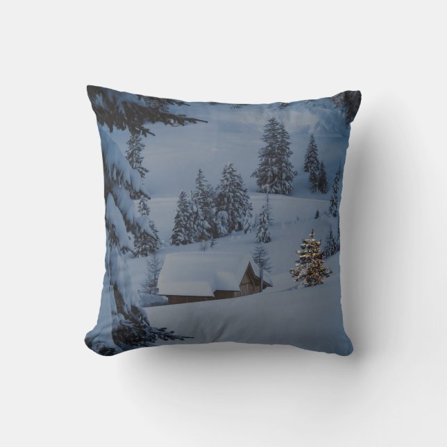 Decorative Snow Blue & White Ball Merry Christmas  Cushion (Front)