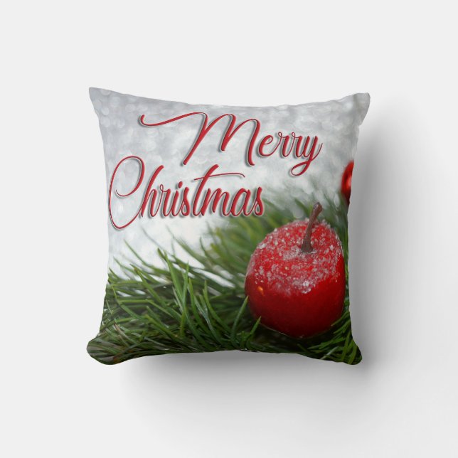 Decorative Snow Blue & White Ball Merry Christmas Cushion (Front)