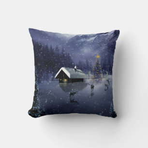 Decorative Snow Blue & White Ball Merry Christmas Cushion