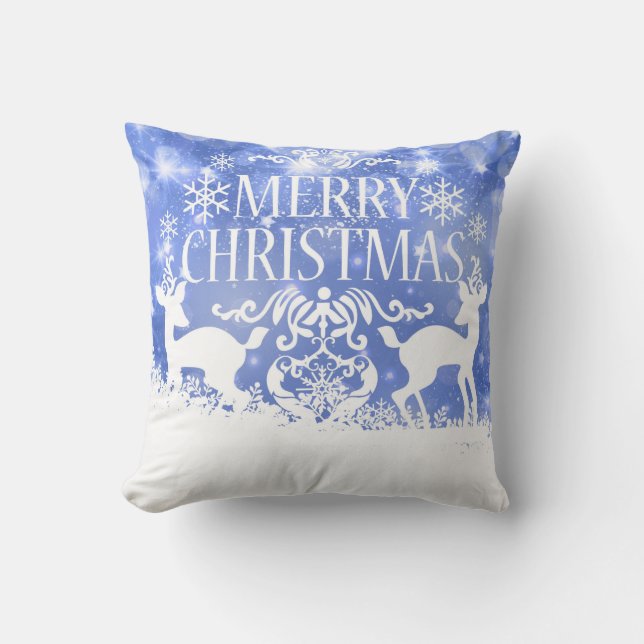 Decorative Snow Blue & White Ball Merry Christmas Cushion (Front)