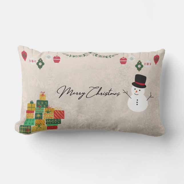 Decorative Snow Blue & White Ball Merry Christmas Lumbar Cushion (Front)