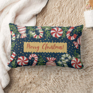 Decorative Snow Blue & White Ball Merry Christmas Lumbar Cushion